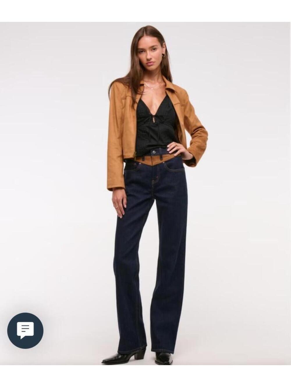 NWT Abercrombie CURVE LOVE high-rise 90s relaxed vegan suede yoke jeans
